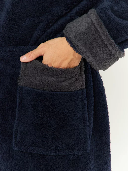 ASH-TEXTILE Банный халат махровый с капюшоном больших размеров для дома, синий, фото 5
