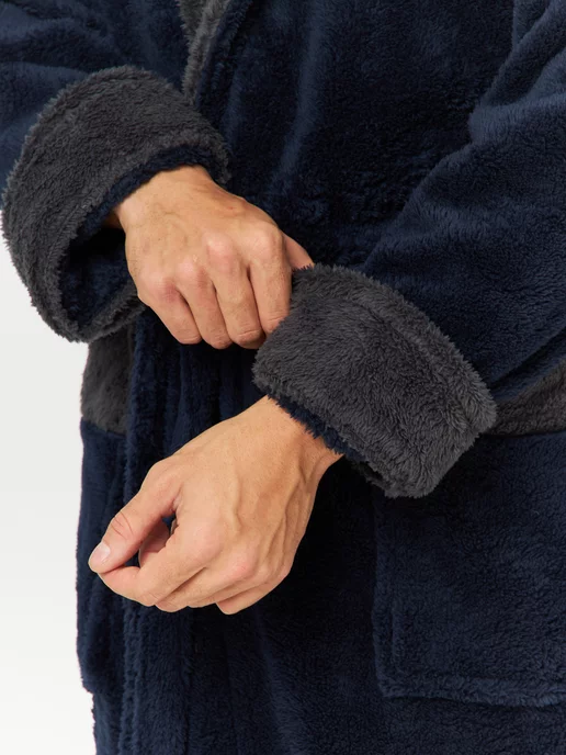 ASH-TEXTILE Банный халат махровый с капюшоном больших размеров для дома, синий, фото 6