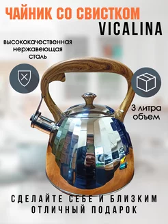 Чайник со свистком 3 ли Vicalina золотистый 195294407 купить за 1 785 ₽ в интернет-магазине Wildberries