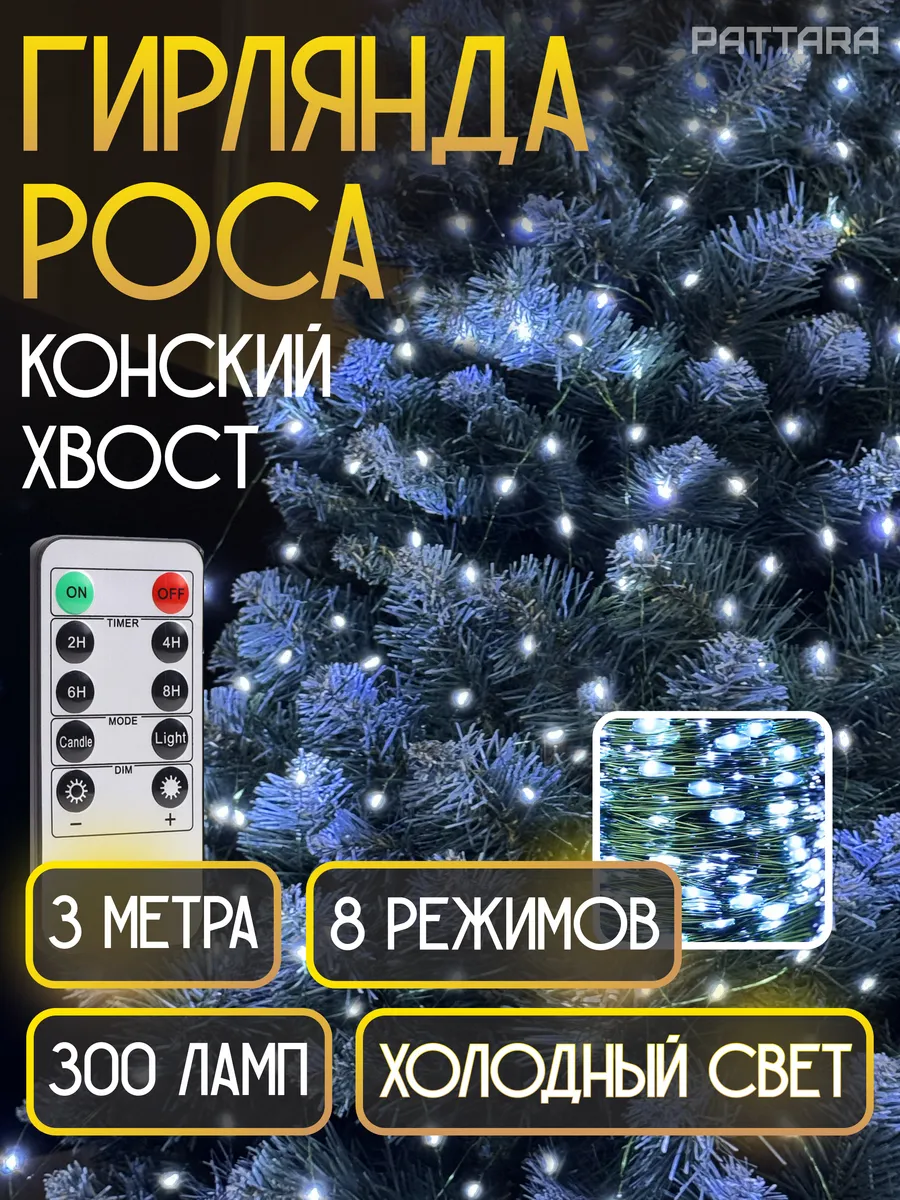 Гирлянда Конский хвост роса на елку новогодняя 3м PATTARA 195517993 купить за 609 ₽ в интернет-магазине Wildberries