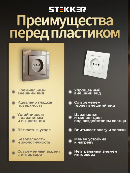 STEKKER Розетка одинарная стеклянная без заземления, желтый, фото 2