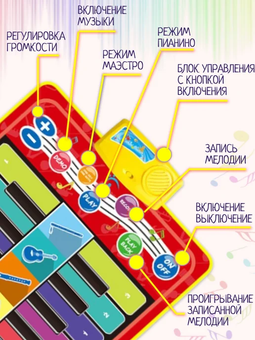 Агуленд Музыкальный развивающий танцевальный коврик гибкое пианино, синий, фото 3