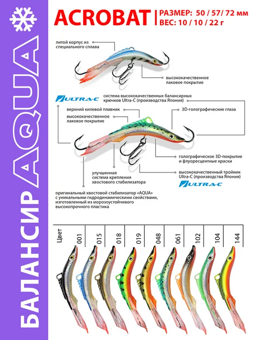 Aqua Балансир рыболовный Acrobat 57mm 10g цвет 007 2шт, 10 г, 2 шт, фото 2
