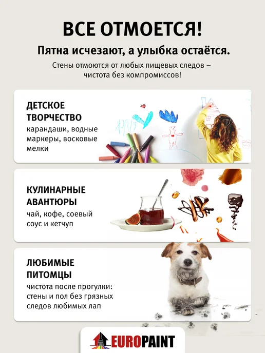 EUROPAINT Краска для стен и обоев моющаяся без запаха Серый шелк 1,4кг, 1,4 кг, фото 8