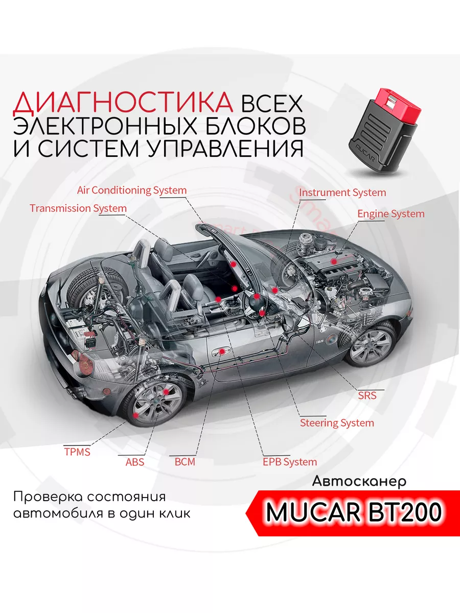 Мультимарочный автосканер MUCAR BT200 X-DIAG x431 SmartDiag 195741843  купить за 11 953 ₽ в интернет-магазине Wildberries