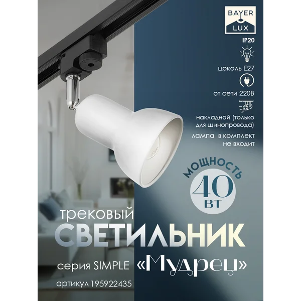 Светильник трековый Мудрец Е27 40Вт