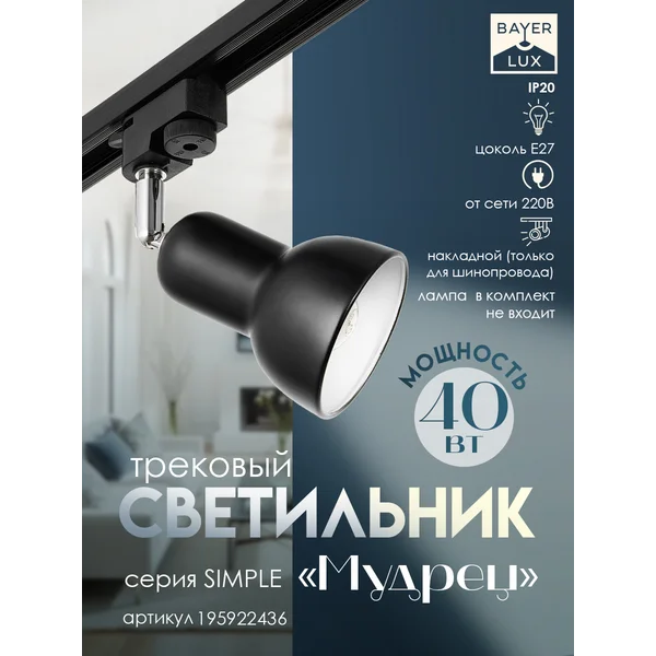 Светильник трековый Мудрец Е27 40Вт