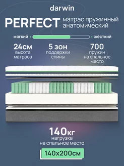 Ортопедический матрас Perfect 140х200 см независимые пружины Darwin 196035111 купить за 15 442 ₽ в интернет-магазине Wildberries