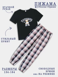 Пижама со штанами и футболкой с коротким рукавом домашняя SOLOVEY KIDS 196125986 купить за 846 ₽ в интернет-магазине Wildberries