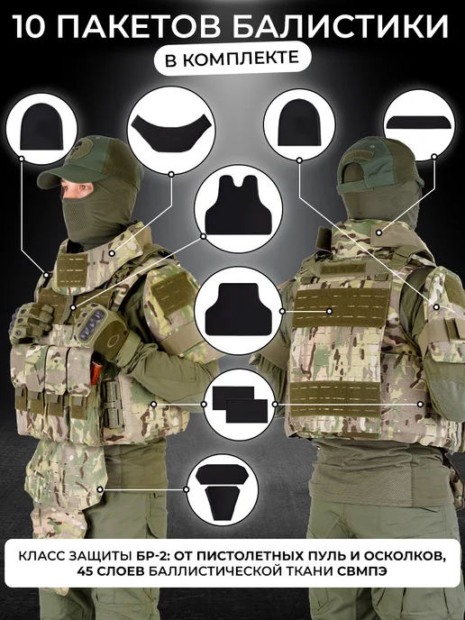 Yakeda Бронежилет Universal Armor тактический мультикам с плитами, зеленый, фото 2
