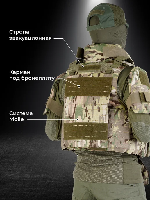 Yakeda Бронежилет Universal Armor тактический мультикам с плитами, зеленый, фото 5