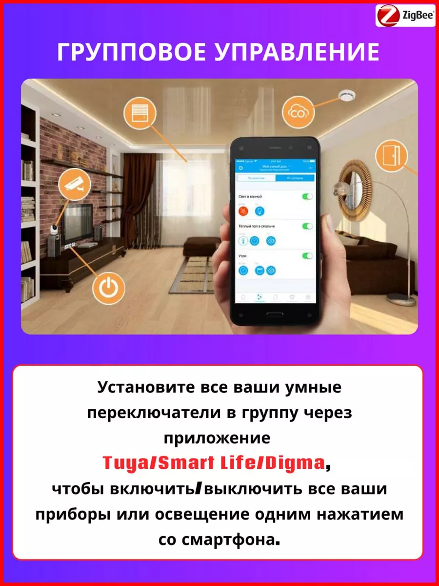 Умное реле Zigbee 3 линии ( 3 клавиши ) БЕЗ НЕЙТРАЛИ Smart дом 18RUS  196212967 купить за 1 180 ₽ в интернет-магазине Wildberries