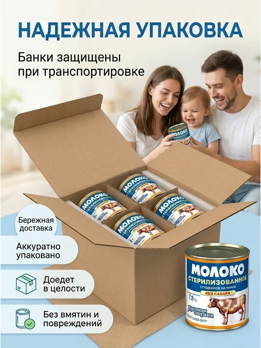 Молочная страна Молоко стерилизованное сгущенное без сахара 300 г, 4 шт, 300 г, 20 шт, фото 3
