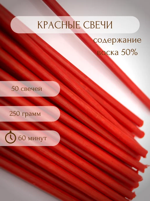 Мастерская Нижегородские Свечи Свечи восковые красные №80 - 50 штук, красный, фото 2