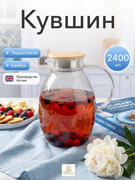 Wilmax Кувшин 2,4 л с крышкой + сетка нерж Термостекло, 2,4 л
