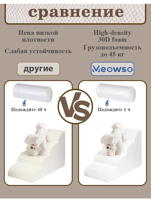 Meowso Лестница для собак прикроватная 40см, бежевый, фото 5
