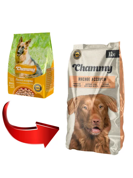 Сухой корм Chammy Ассорти для собак, крупные, мясо, 12 кг, фото 2