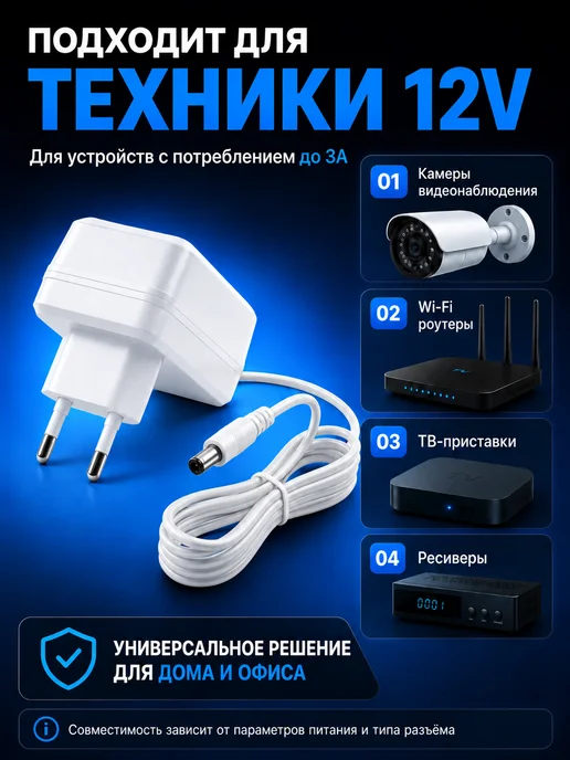 meltbox Блок питания для ТВ-приставок и роутеров - 12V 2A, белый, фото 3