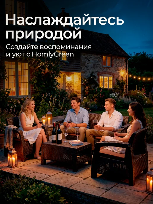 HomlyGreen Диван садовый Ротанг, 3-х местный, без подушек, коричневый, фото 3