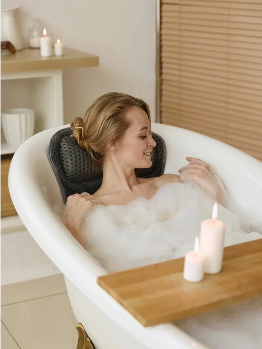 Beautiful Home Подушка для ванны под голову на присосках для купания, серый, фото 5