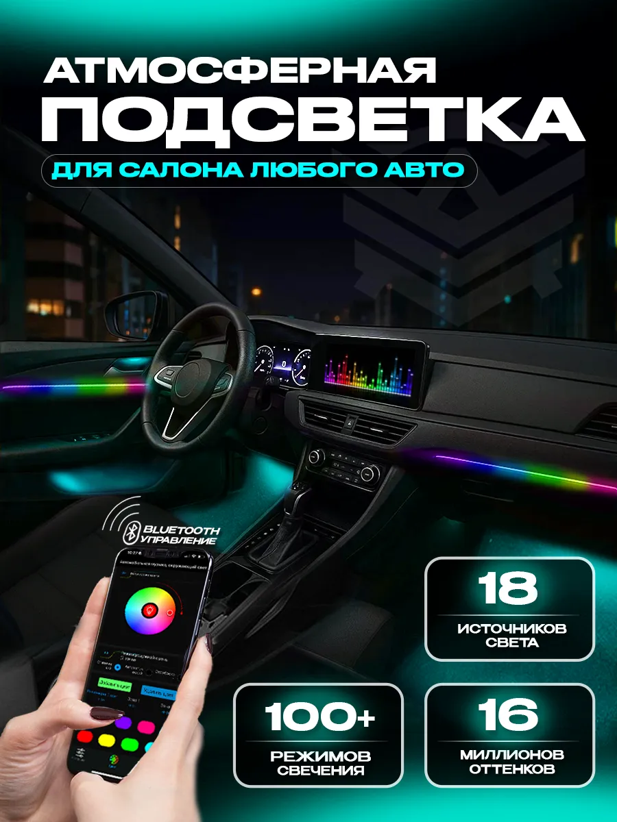Светодиодная подсветка салона авто RGB с приветствием белая