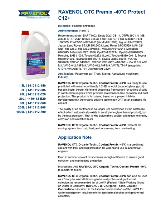 RAVENOL OTC Protect C12+ антифриз готовый красный 1.5 л, 1,5 л, фото 4