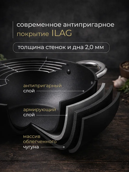 ДоброМарт Казан для плова 3,6 литра с крышкой антипригарный для плиты, черный, фото 3