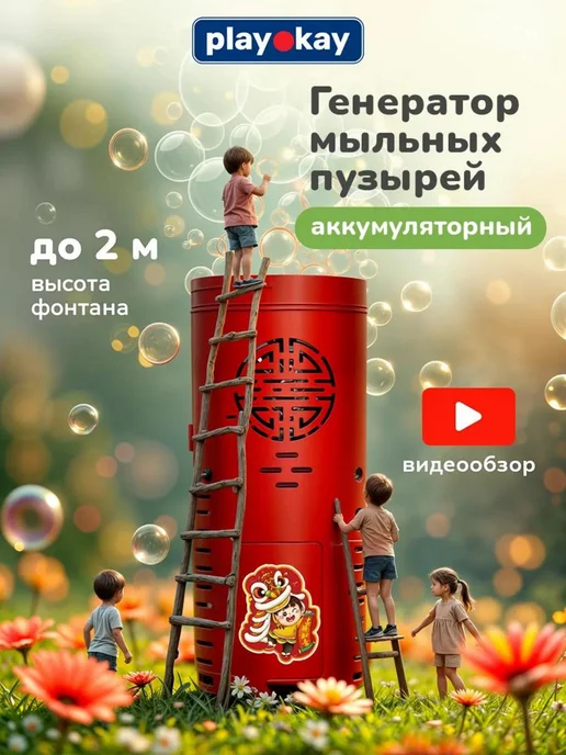 playokay Детский генератор мыльных пузырей - салют фейерверк, красный