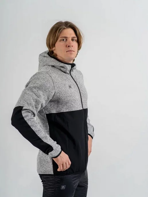 NoName Кофта спортивная FLEECE JACKET UX флисовая с капюшоном, серый, фото 2