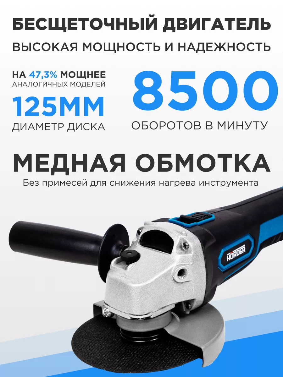 Болгарка на аккумуляторе шлифовальная 125 HORDER 196662509 купить за 6 717  ₽ в интернет-магазине Wildberries