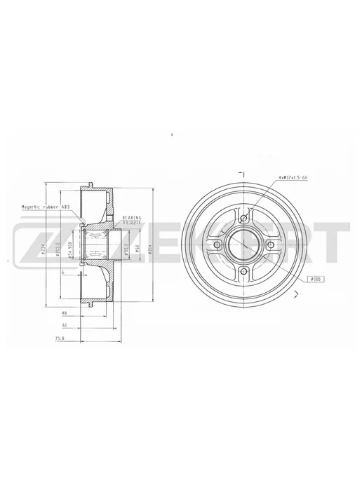 zekkert Барабан тормозной задний, с ABS и подшипником для ВАЗ Лада, вариант, фото 2