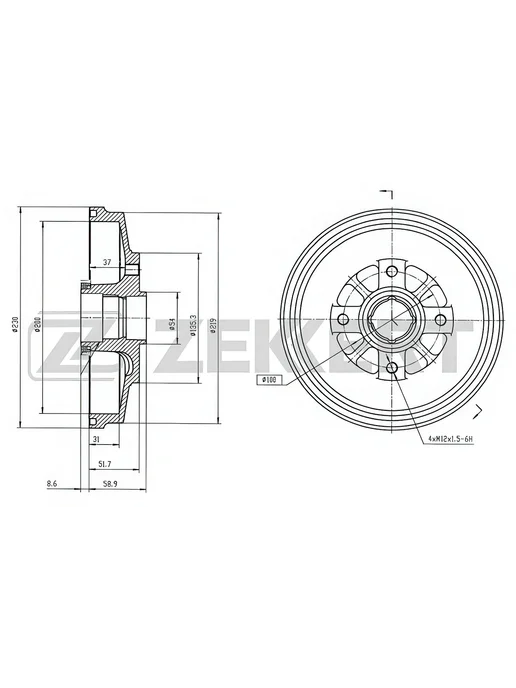zekkert Барабан тормозной задний, с кольцом ABS для КИА Рио 1, вариант, фото 2