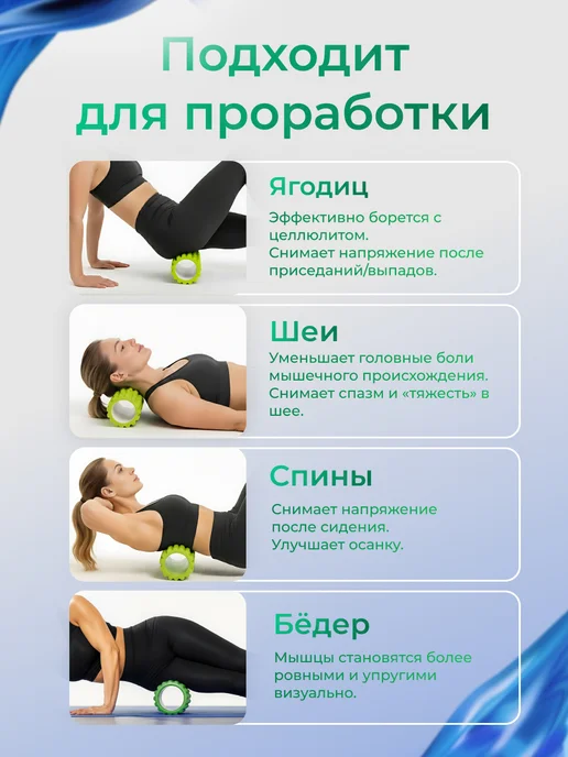 Skidi МФР ролик массажный для фитнеса и йоги 45х13см, зеленый, фото 3