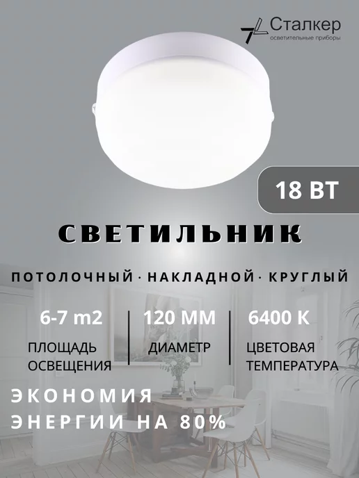 Сталкер Светильник светодиодный LED настенно-потолочный 18Вт 6400К