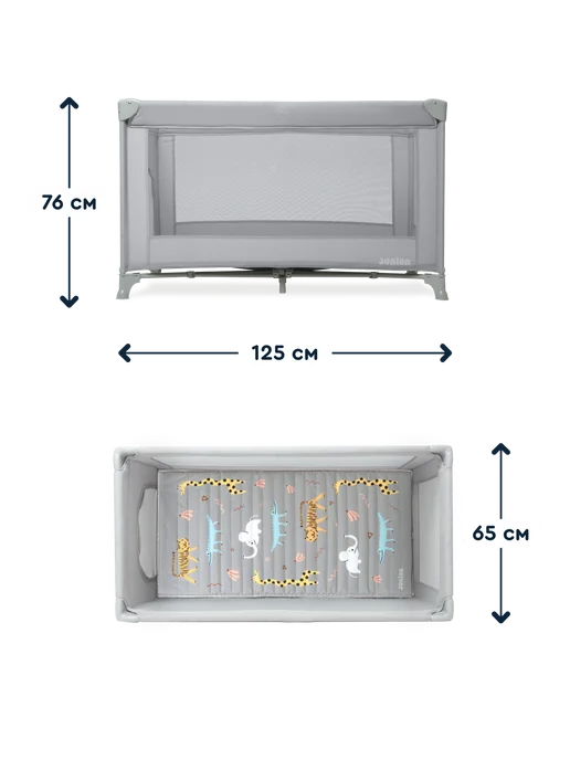 Junion Манеж-кроватка Beeppy, с колёс и вторым уровнем, мятный, серый, фото 2