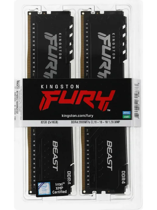 Kingston Оперативная память DDR4 32gb 2666MHz 16gb * 2 XMP Fury Beast, 32 ГБ, 16 ГБ, фото 3