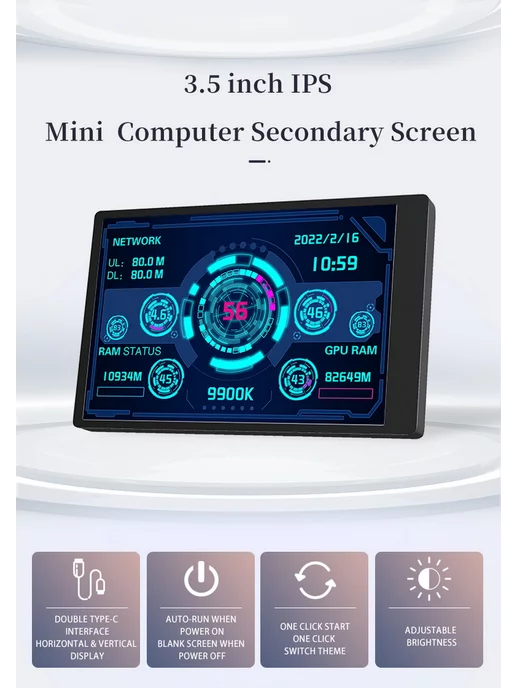 TURZX Монитор пк 3.5 IPS CPU Ram HDD температуры, вариант, фото 3