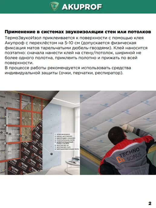 TECHNOSONUS Шумоизоляция для стен от соседей Термозвукоизол Стандарт, вариант, фото 3