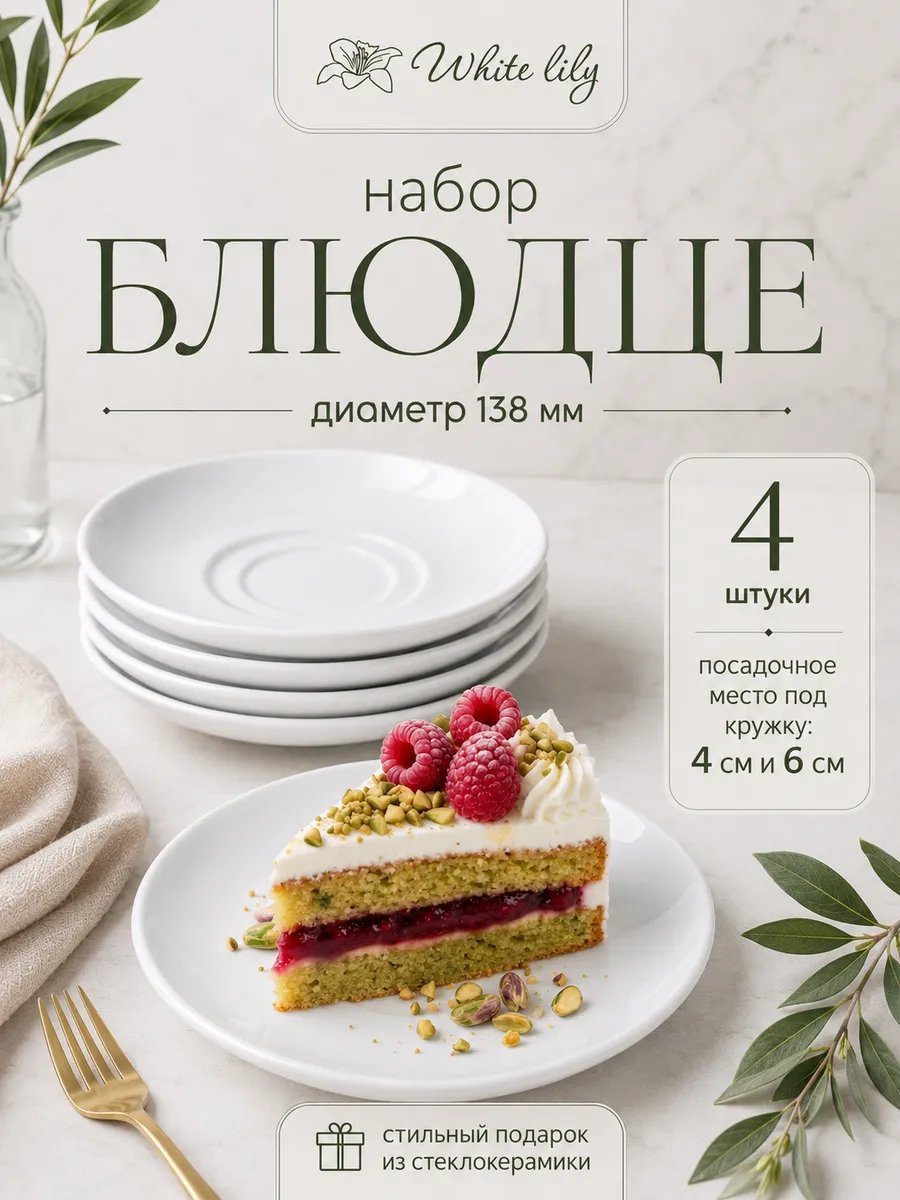 Набор блюдец 4 шт 13,8 см для десертов и горячих напитков