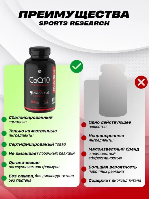 Sports research Коэнзим Q10, 100 мг, 60 капсул, Sports research Коэнзим Q10, фото 6