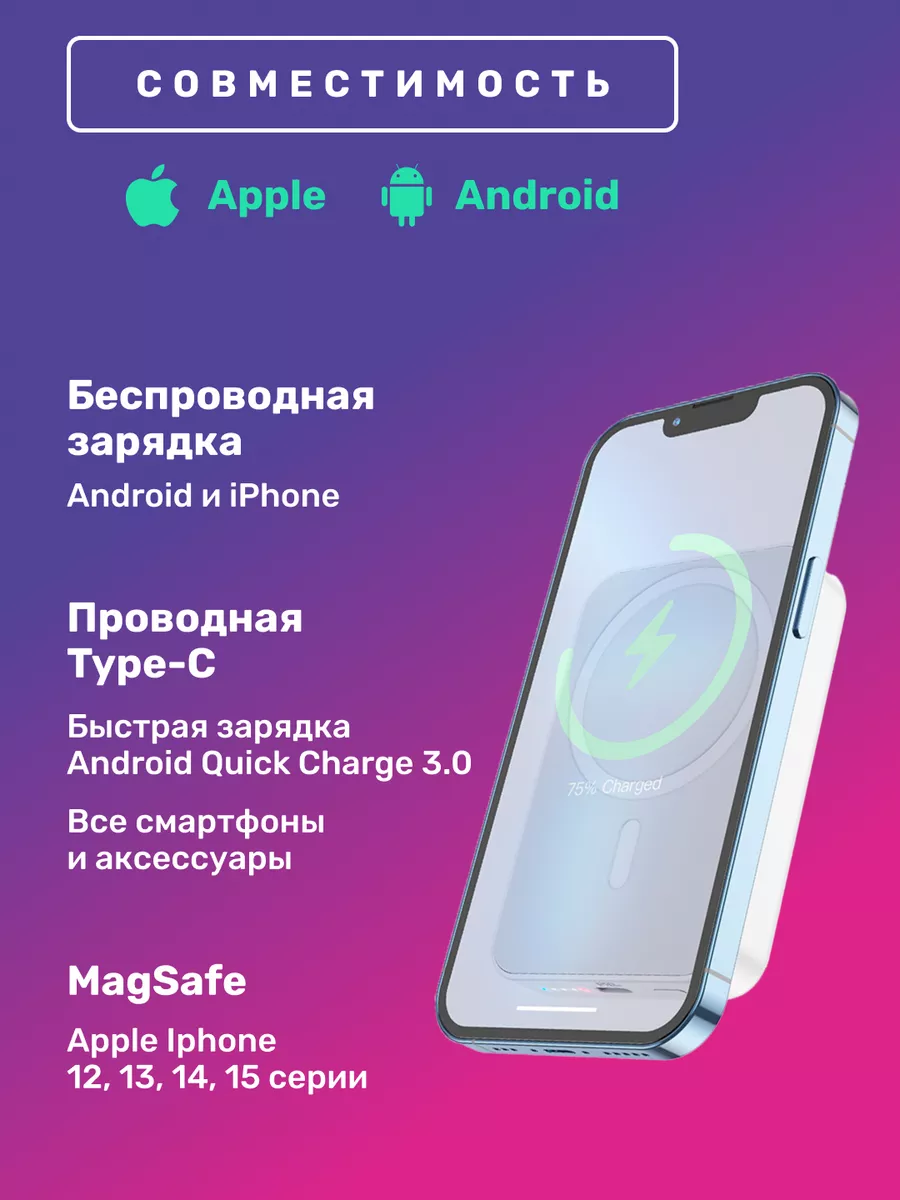 Беспроводной повербанк MagSafe для iPhone и Android Daily shopping store  197364347 купить за 1 586 ₽ в интернет-магазине Wildberries