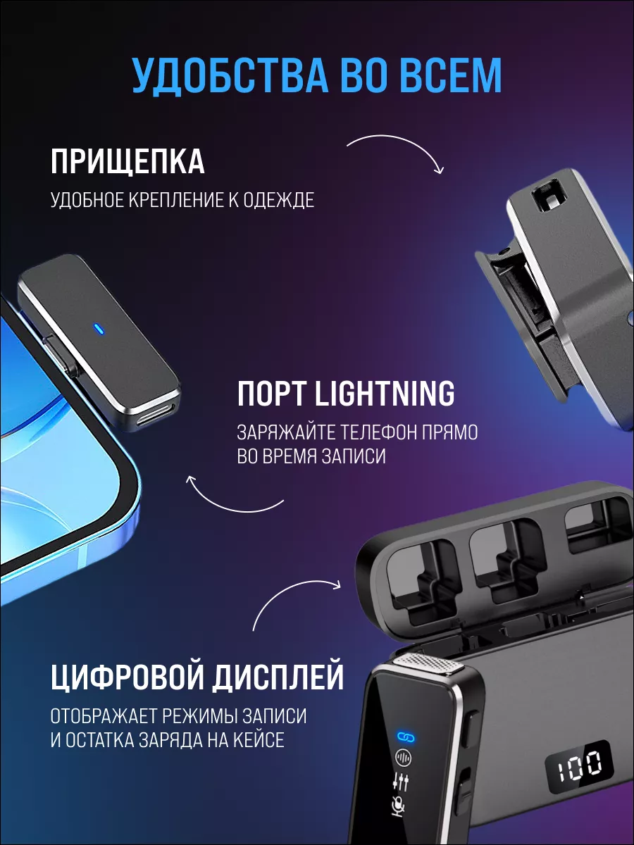 Микрофон петличный беспроводной для iPhone 2шт Fusion X 197401133 купить за  2 009 ₽ в интернет-магазине Wildberries