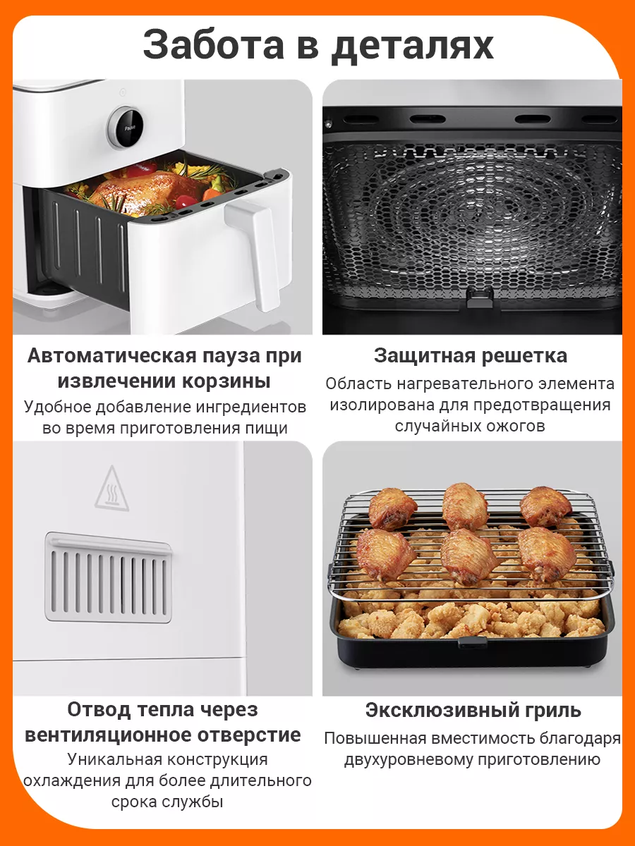 Умная фритюрница Mi smart air fryer 6.5L MAF10 белый Xiaomi 197416028  купить в интернет-магазине Wildberries