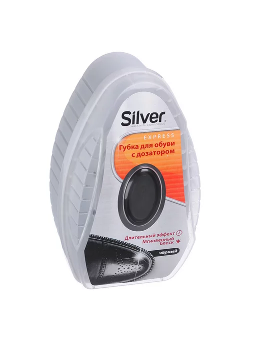 silver Губка-блеск для обуви Premium с дозатором черный, 6 мл, 6 мл