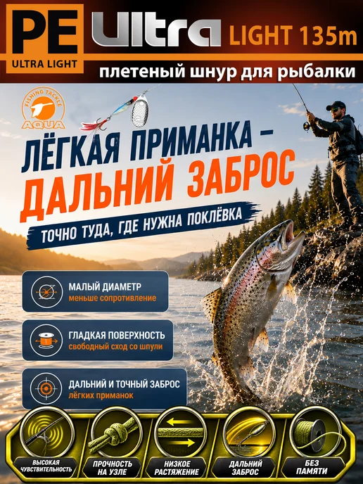 Aqua Плетеный шнур PE Ultra Light 135m 0.04mm 3.1kg, 3,1 кг, фото 5