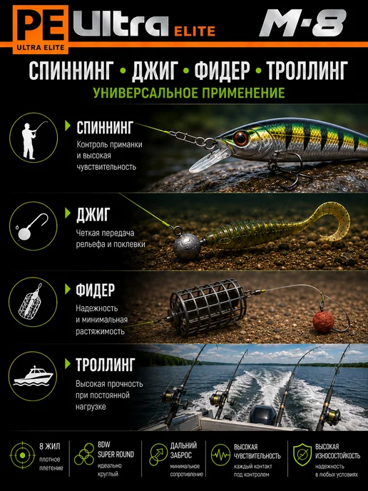 Aqua Плетеный шнур PE Ultra Elite M-8 150m 0.60mm 53.1kg 2шт, 28,5 кг, 2 шт, фото 3