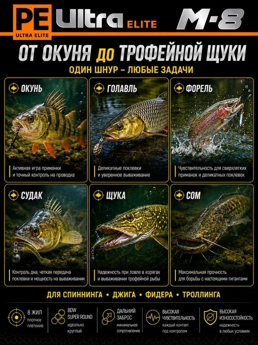 Aqua Плетеный шнур PE Ultra Elite M-8 150m 0.60mm 53.1kg 2шт, 53,1 кг, 2 шт, фото 4