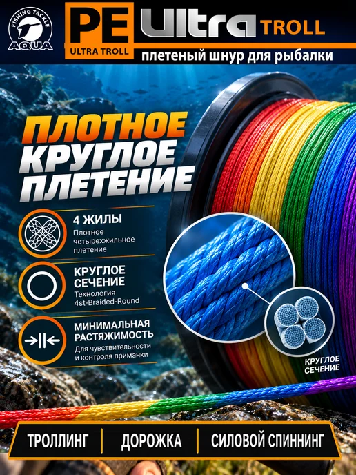 Aqua Плетеный шнур для рыбалки PE Ultra Troll 150m 0.18mm 13.6kg, 13,6 кг, 2 шт, фото 2