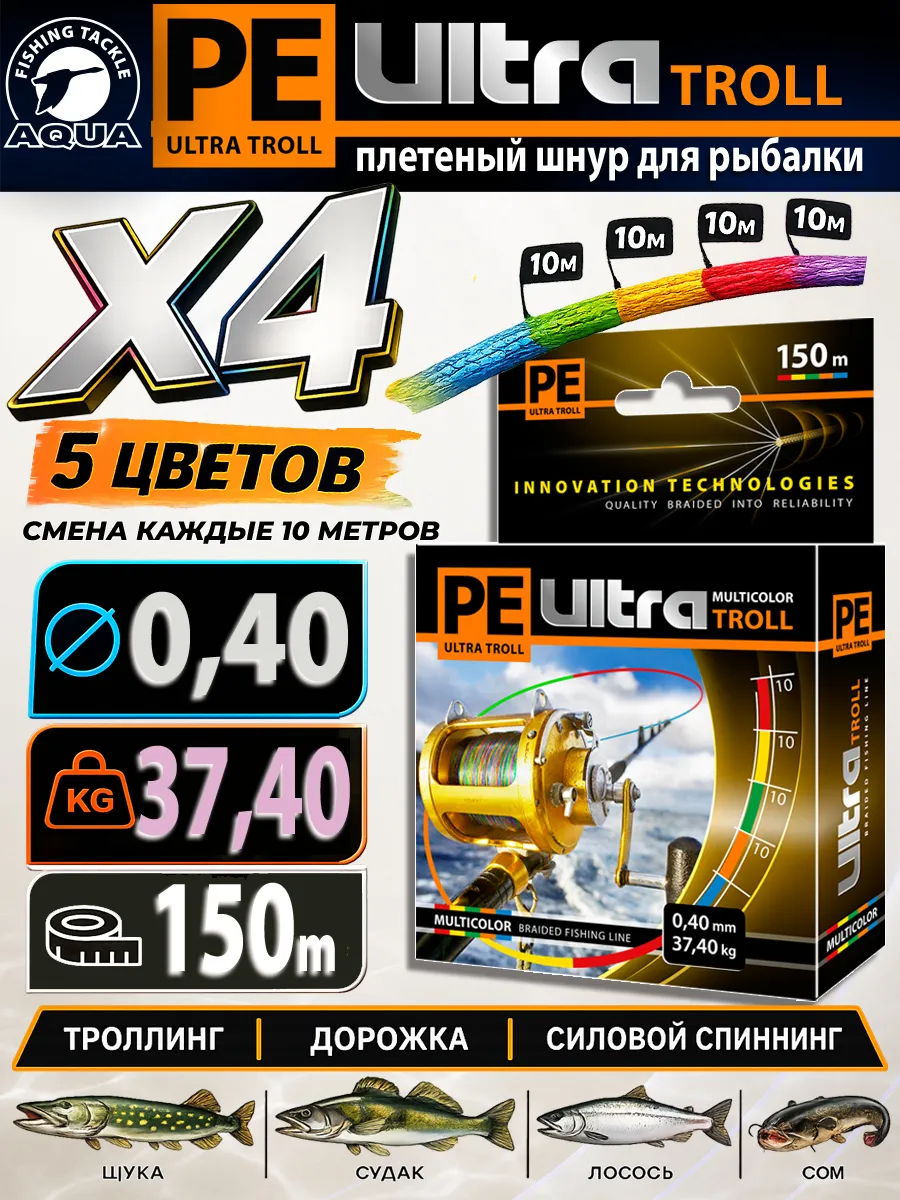 Плетеный шнур для рыбалки PE Ultra Troll 150m 0.40mm 37.4kg