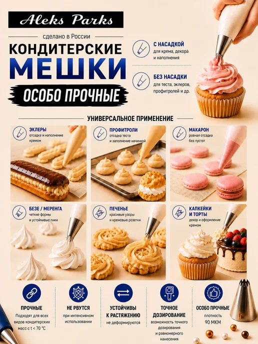 Aleks Parks Мешки одноразовые кондитерские для выпечки и украшения, синий, фото 3